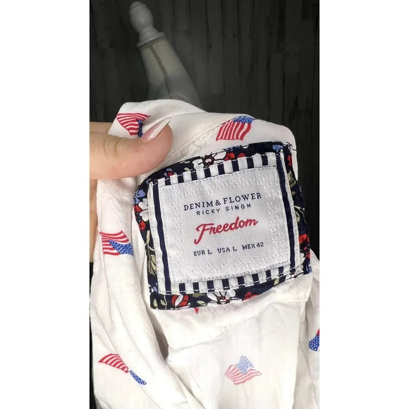 Denim & Flower Men's Large American Flag Print Short Sleeve Button Up Shirt - Picture 5 of 5